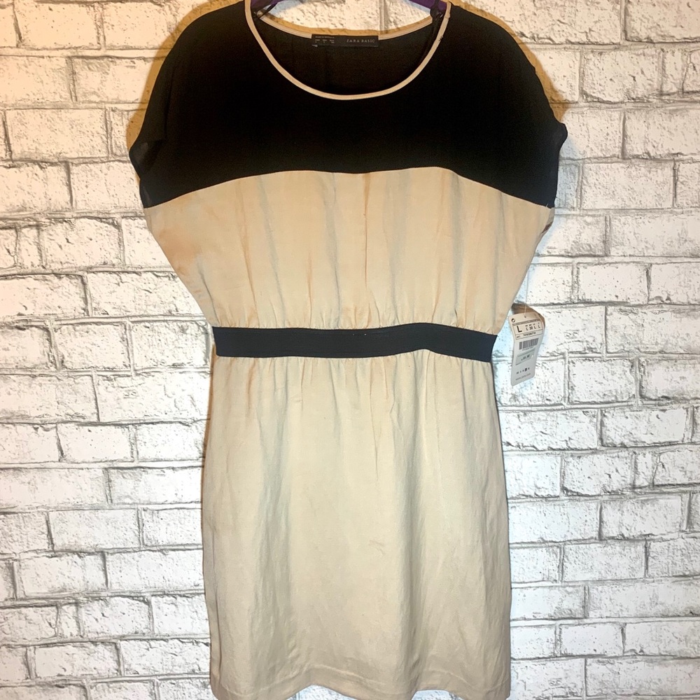 Zara basic Black and Tan color block dress